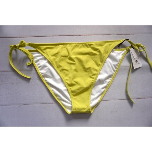 Shade & Shore Lime Green Women's Tunneled Side-Tie Cheeky Bikini Bottom - Size - Picture 2 of 7